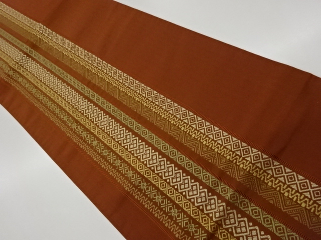 本場筑前博多縞に幾何学模様織出し全通袋帯